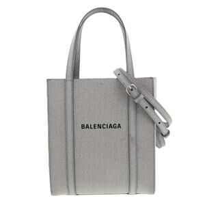 BALENCIAGA Tote Bag Handbag Leather Silver Glitter